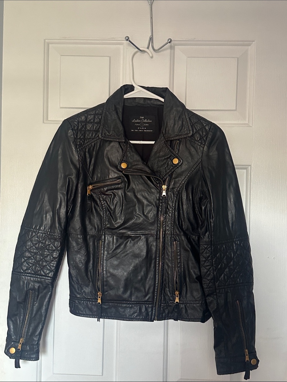 Zara Black Quilted Leather Moto Jacket